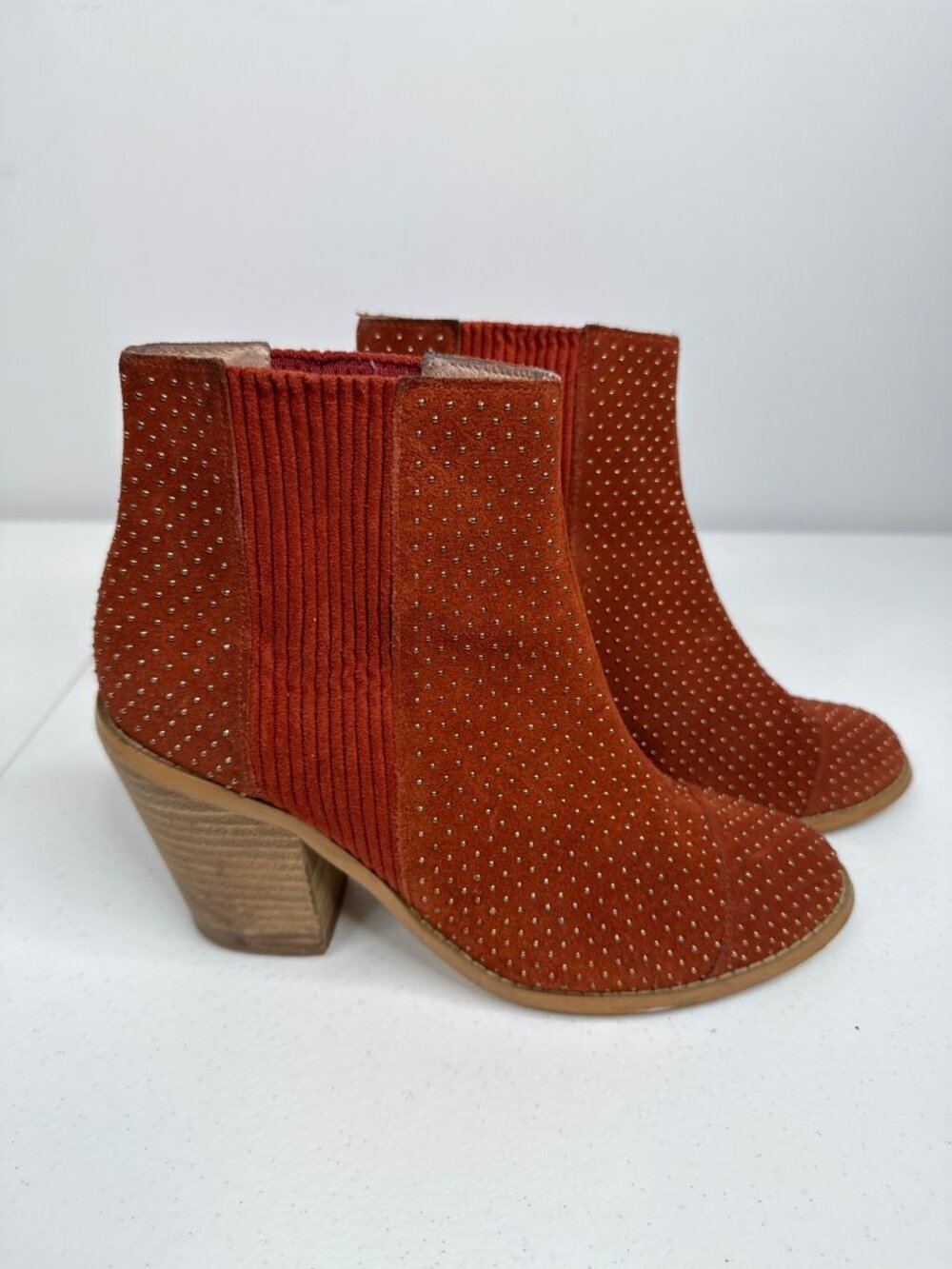 Anthropologie Womens 7.5 Orange Suede Ankle Boots Block Heel Western Boho - Picture 4 of 13